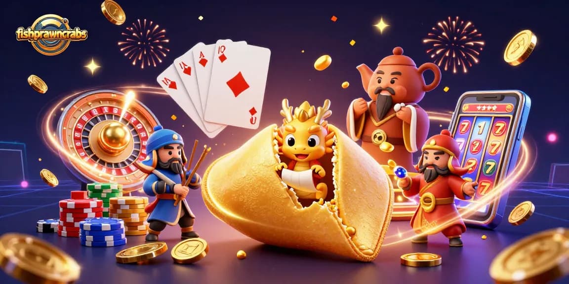 Engage in thrill with fishprawncrabs at a vibrant 3D casino scene filled with fortune and excitement.