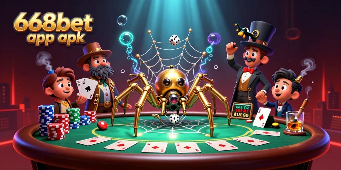 Engage with the 668bet app apk through a vibrant 3D casino scene filled with steampunk elements and poker action.