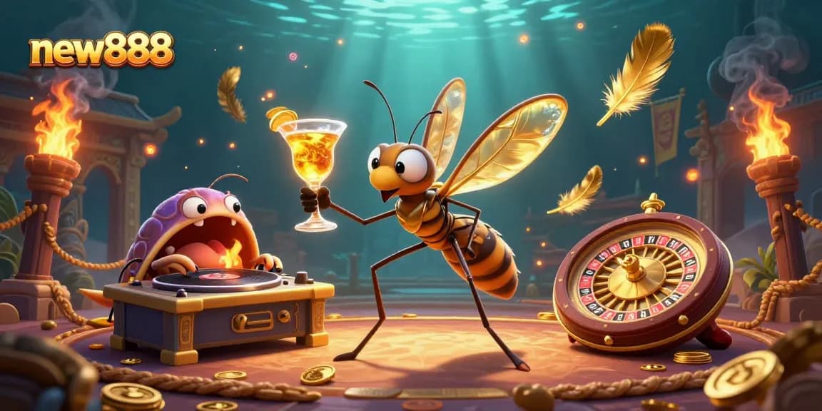 Win big with new888 at this vibrant 3D casino scene featuring dynamic characters and thrilling game elements.