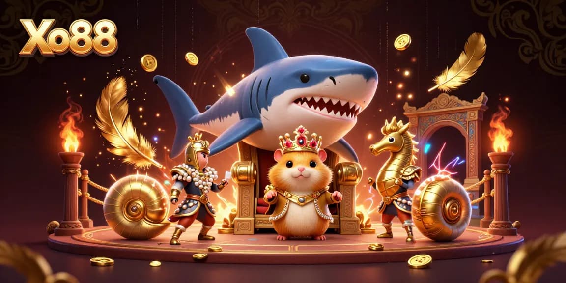 Xo88 offers exciting casino action with a golden hamster king and vibrant gaming elements.
