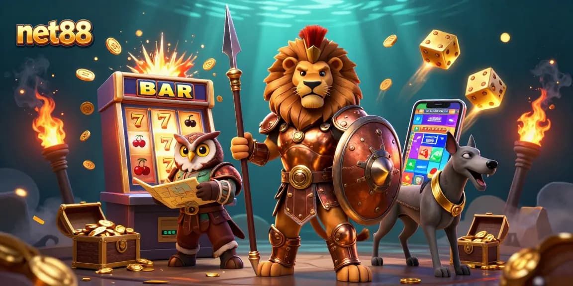 Spin and win with net88 in this vibrant 3D casino scene illustrating thrilling jackpot action!