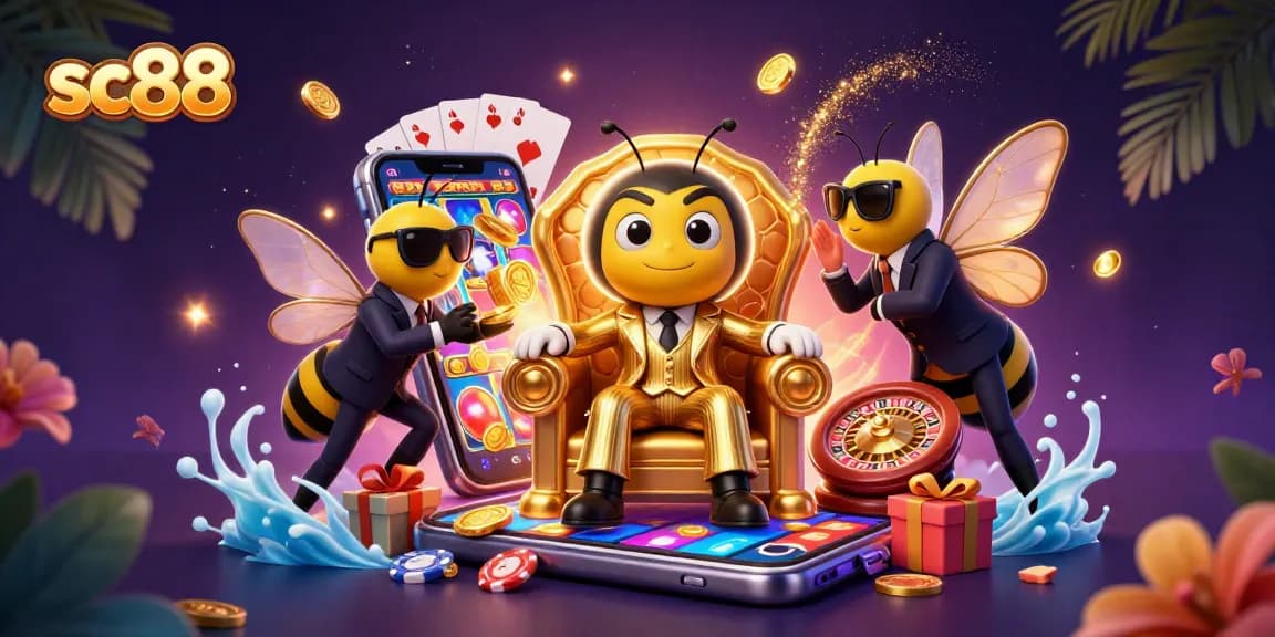 Experience exciting gaming adventures with sc88's vibrant casino-themed illustration featuring dynamic characters.