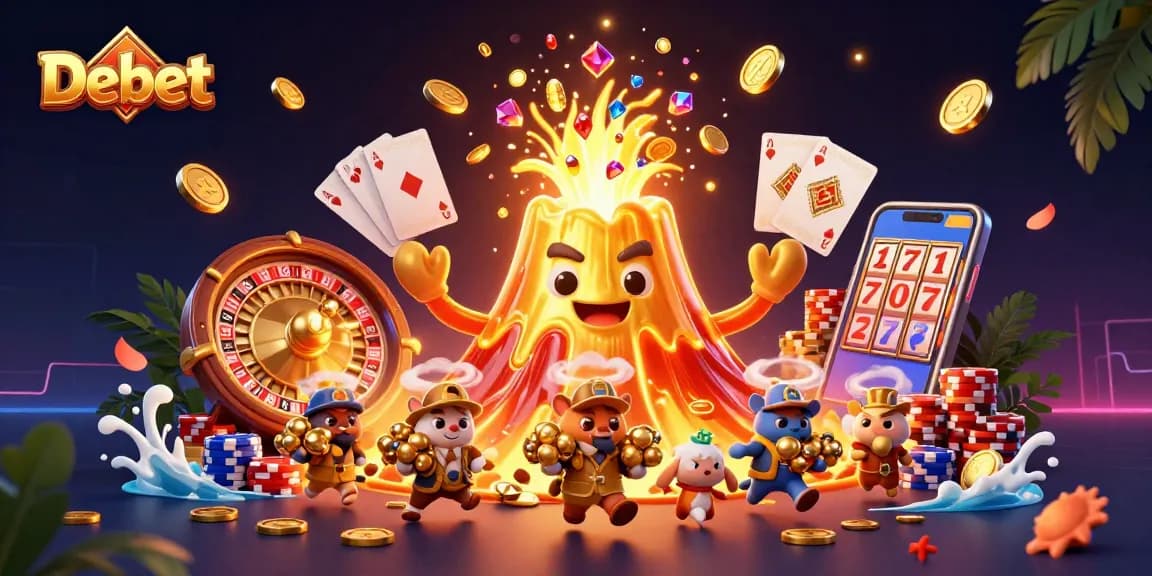 Experience the thrill of casino gaming with Debet showcasing a vibrant, treasure-filled scene.