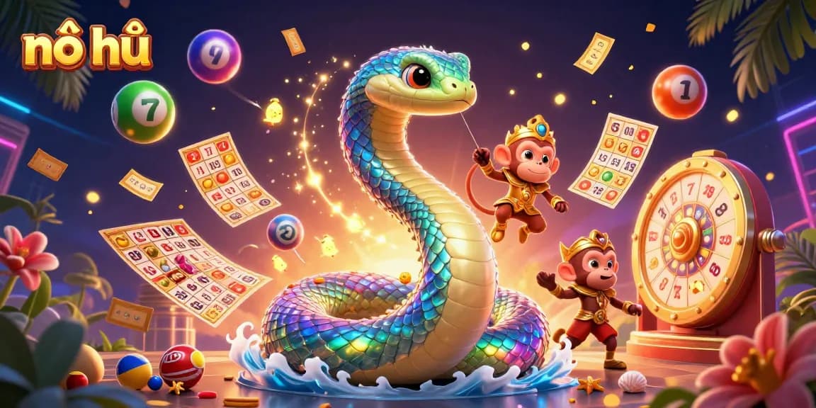 Nổ hũ illustration showcasing vibrant slot reels and dynamic gaming elements, capturing excitement and engagement.