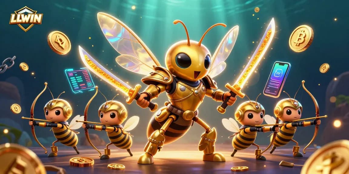 LLWIN boosts excitement with a dynamic representation of a golden hornet in samurai armor and crypto elements.