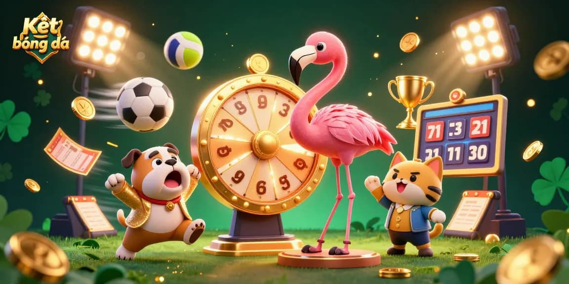 Bet on Kết quả bóng đá with dynamic scenes of sports betting excitement and colorful characters.
