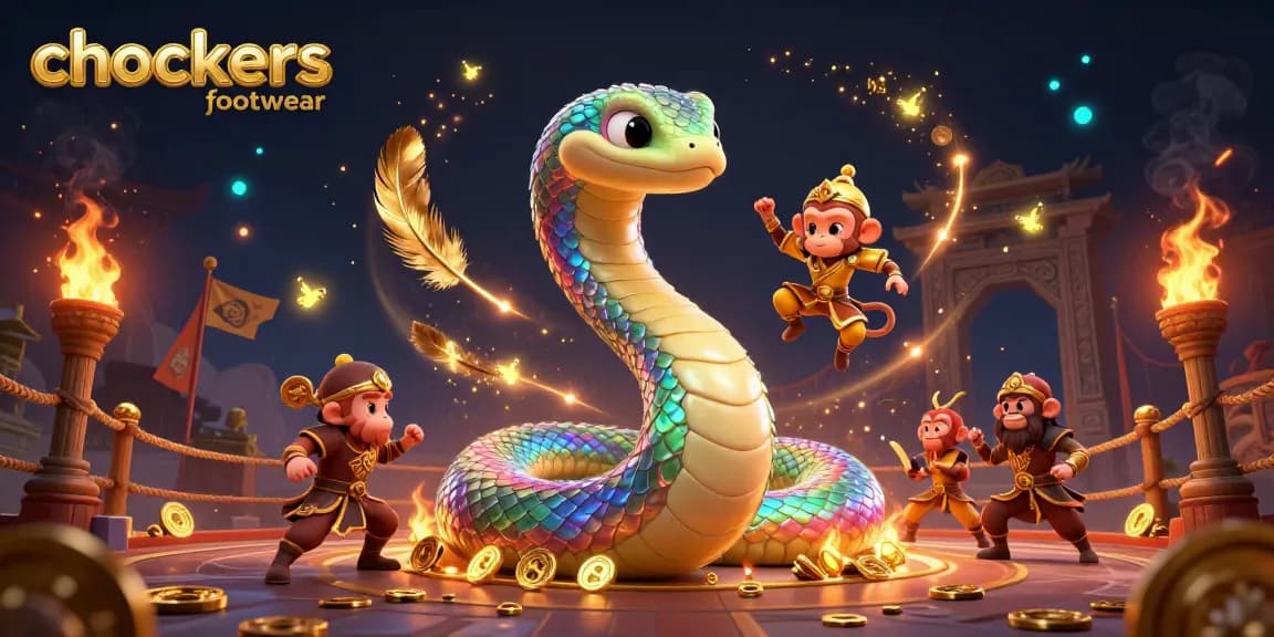 Experience thrilling action with chockers footwear as the playful monkey king swings amidst a vibrant casino scene.
