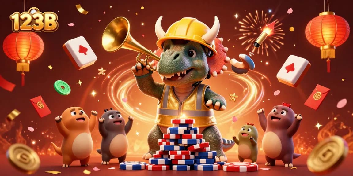 Experience the excitement of 123B casino with vibrant triceratops and colorful gambling elements.