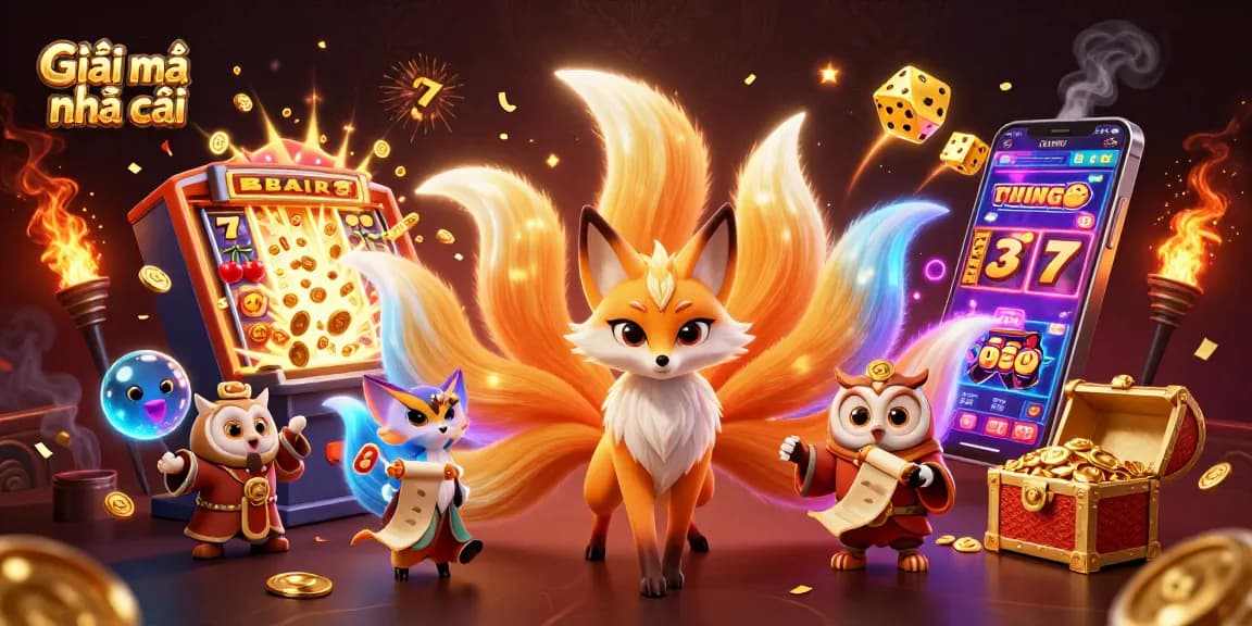 Play and win with Giãi mã nhà cái featuring a vibrant 3D casino scene full of characters and game elements.