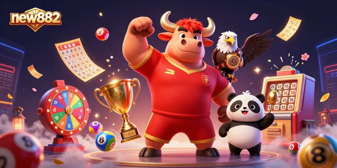 Experience thrill with new882 through vibrant lottery excitement and cheerful characters.
