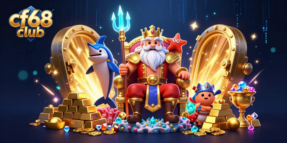 Engage with cf68 club as Neptune leads a treasure hunt with vibrant underwater casino elements and dazzling gems.