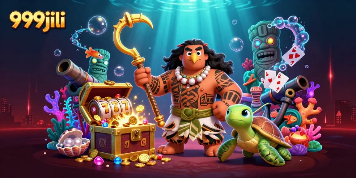 Engage with 999jili as the Polynesian demigod hawk and turtle navigate an underwater treasure-filled casino world.