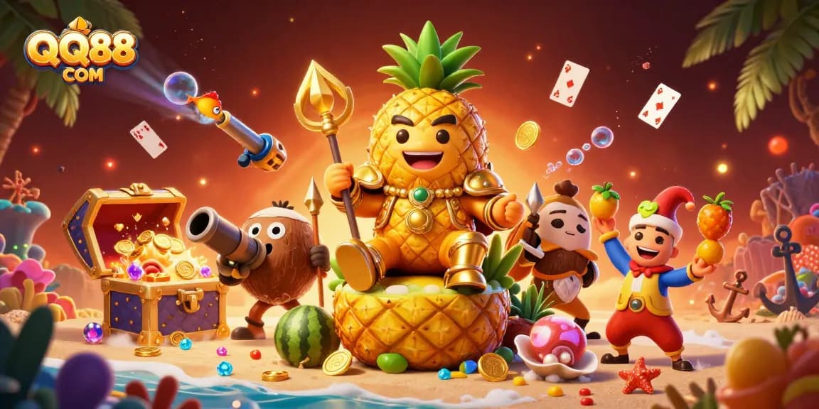 Experience thrilling gameplay with QQ88 COM, a vibrant 3D casino scene full of adventure.