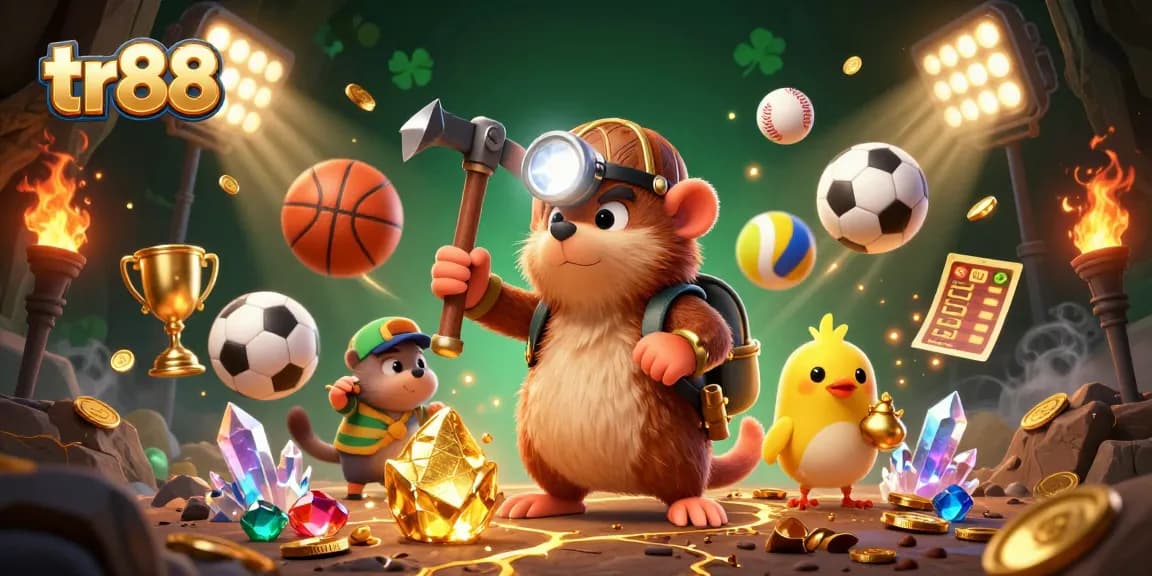 Engage with tr88 casino adventures featuring a treasure-hunting mole in a vibrant, dynamic gaming environment.