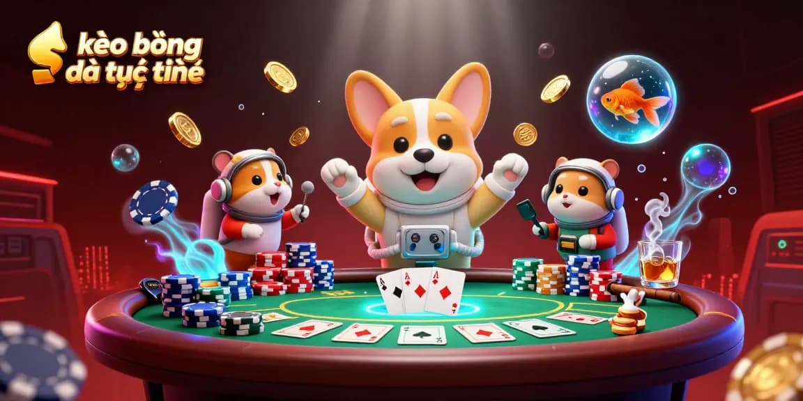 Bet on kèo bóng đá trực tuyến with a floating corgi in a space casino scene filled with dynamic elements.