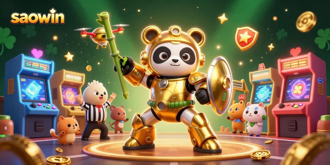 Engage in thrilling gameplay at saowin, featuring vibrant arcade machines and dynamic casino elements.