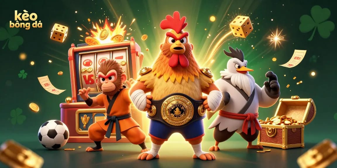 Engage with kèo bóng đá action featuring a vibrant scene of characters amidst sports betting elements and jackpot excitement.