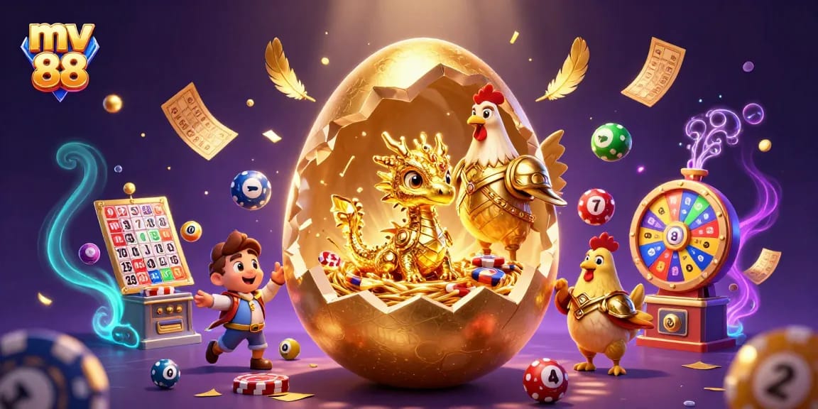 Experience thrilling bets at mv 88, where a golden dragon unveils poker chips amidst vibrant lottery elements.