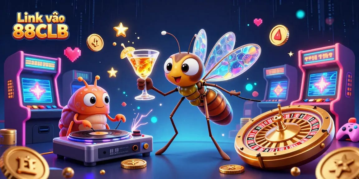 Experience the excitement of Link vào 88CLB with a vibrant casino-themed illustration showcasing game action and thrilling elements.