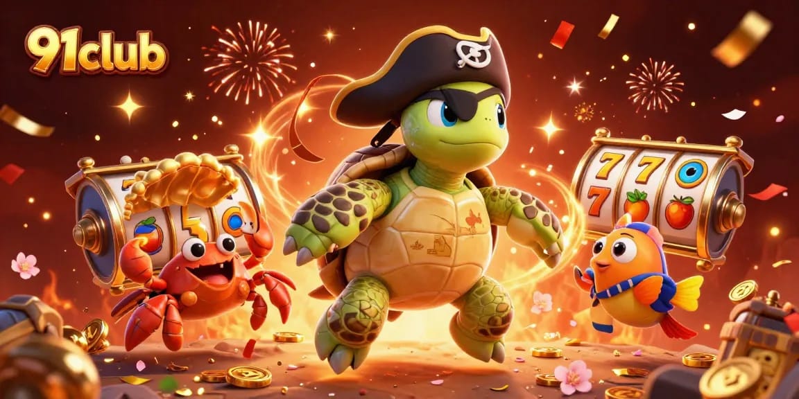 Engage in thrilling gameplay with 91club's vibrant casino atmosphere featuring characters above sunken treasure.