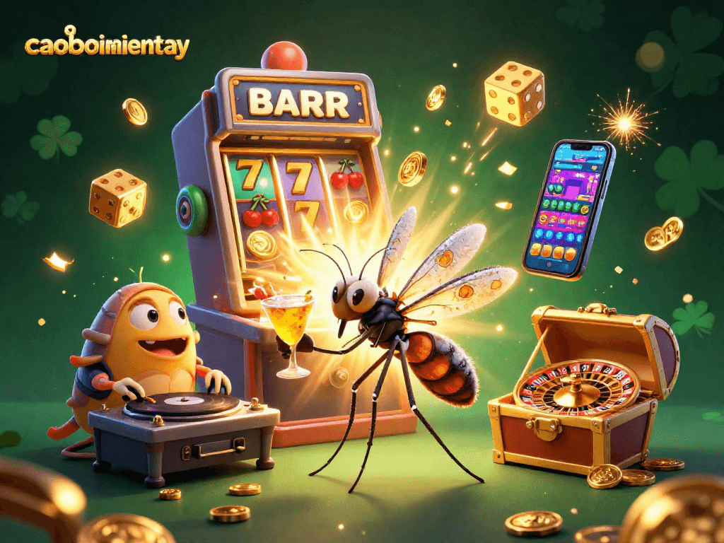 Win big at caoboimientay with a dynamic casino scene featuring a triassic DJ and vibrant game elements.