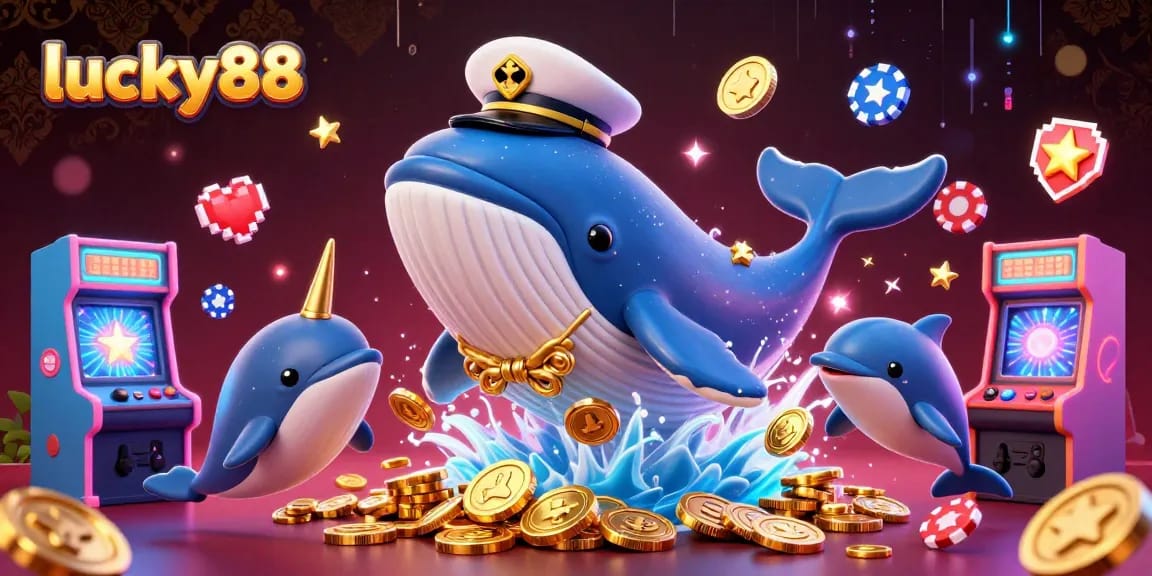 Catch exciting wins with lucky88 at a vibrant online casino themed digital illustration.