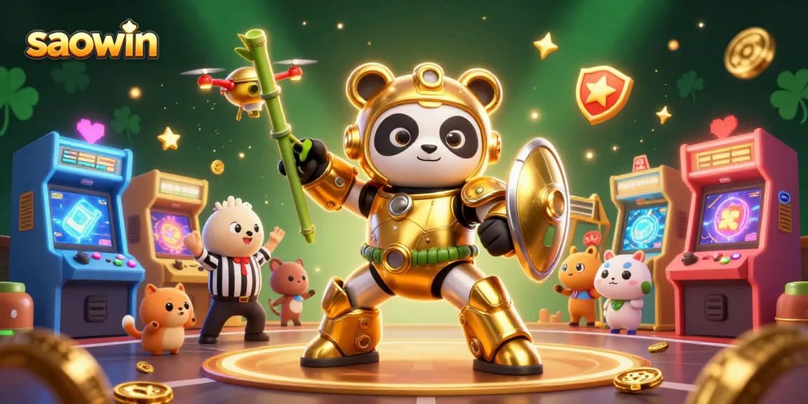 Engage in thrilling gameplay at saowin, featuring vibrant arcade machines and dynamic casino elements.