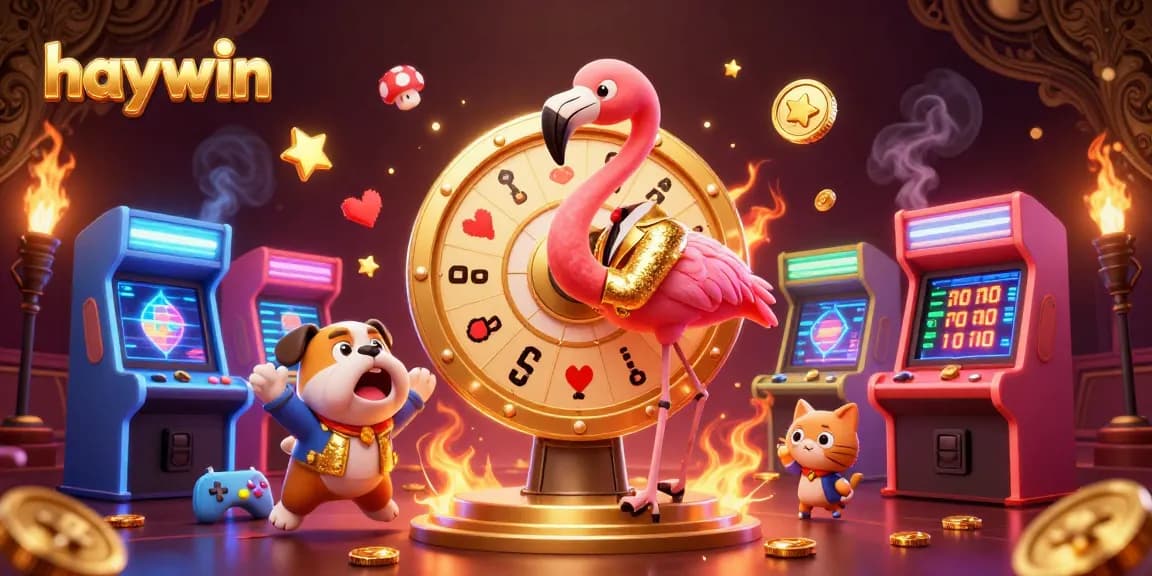 Experience haywin's dynamic gaming excitement with a lively flamingo host and interactive game elements.