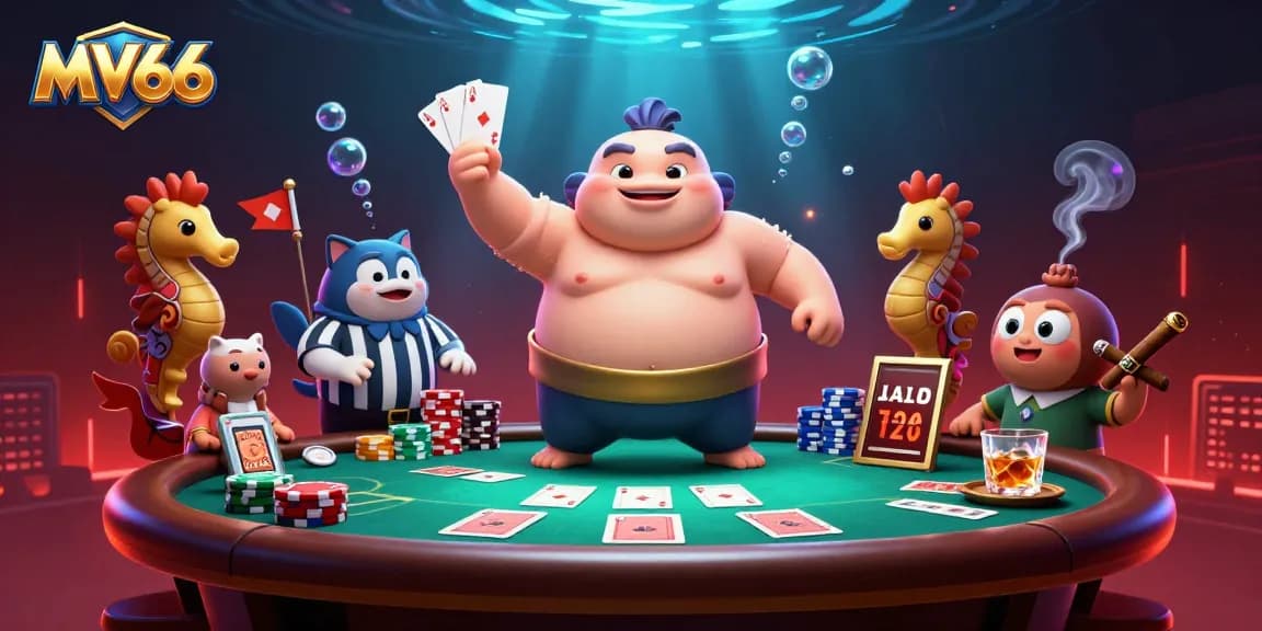 Engage with MV66 in an underwater poker scene showcasing vibrant casino action and thrilling gameplay.