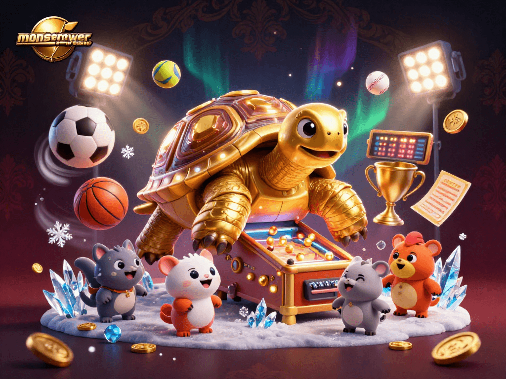 Experience the thrill of gaming with monstertowerreview featuring a golden tortoise pinball machine.