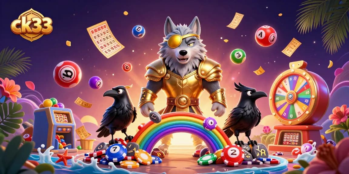 Experience the thrilling action of ck33 with a vibrant 3D casino scene packed with colorful game elements.