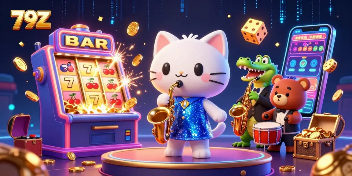 Experience the vibrant casino excitement with 79Z, featuring lively characters and dynamic gaming elements.