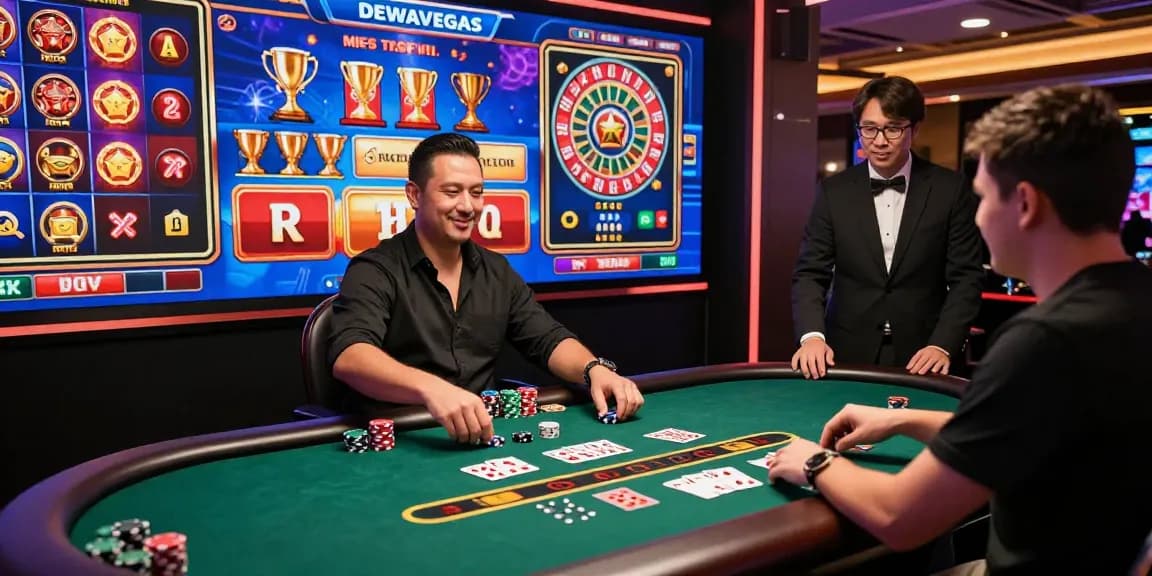 Dewavegas No. 1 Asia Casino gaming experience with a player enjoying live blackjack, showcasing vibrant digital interface, and interactive atmosphere.