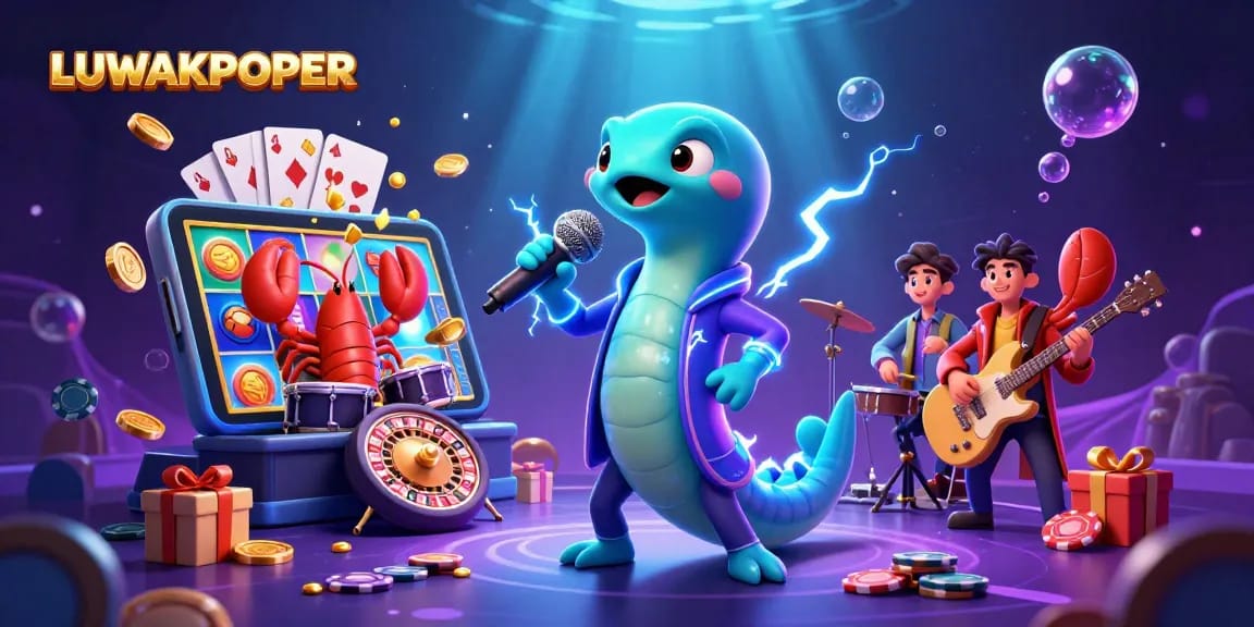 LUWAKPOKER’s vibrant underwater casino scene featuring exciting slot games and characters.
