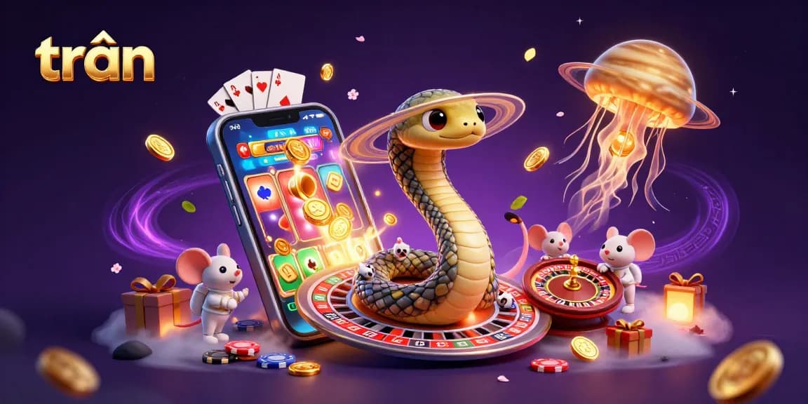 Experience thrilling bets on cosmic games with trần in a vibrant 3D casino illustration.