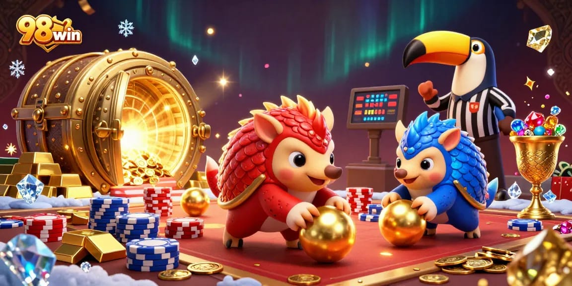 Compete for winnings at 98win, where rival pangolins enjoy poker and riches!