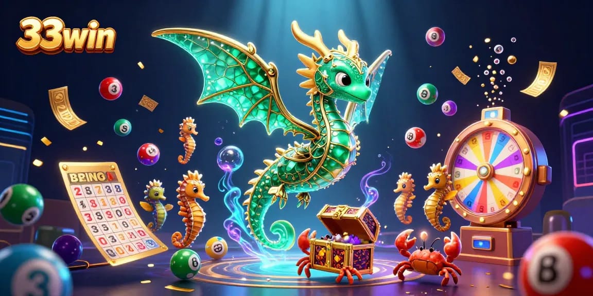 Engage the thrill of gambling with 33win's captivating underwater casino world featuring vibrant lottery elements.