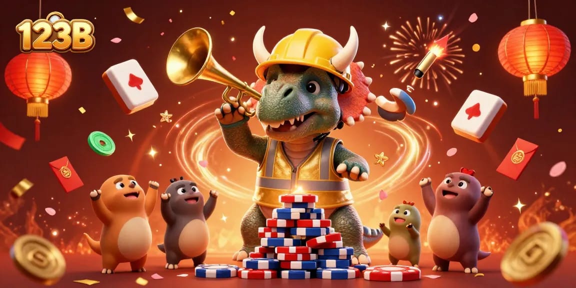 Experience the excitement of 123B casino with vibrant triceratops and colorful gambling elements.
