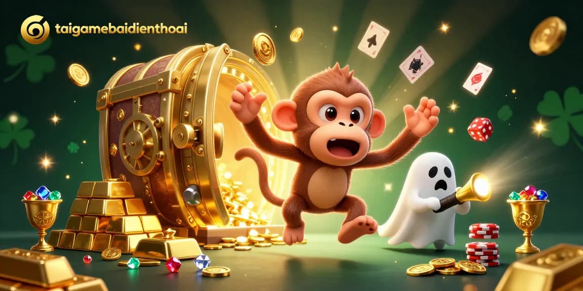 Engage with the taigamebaidienthoai thrilling action as a poltergeist monkey juggles gold in a haunted casino.