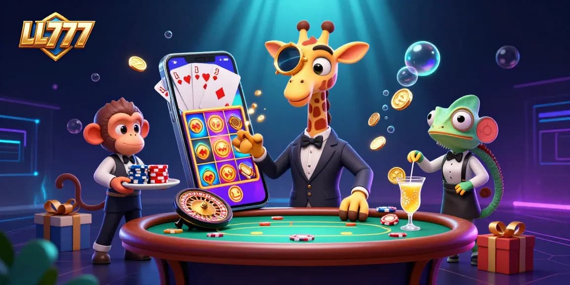 Experience high-stakes excitement at LL777 with a dynamic 3D cartoon casino scene and engaging characters.