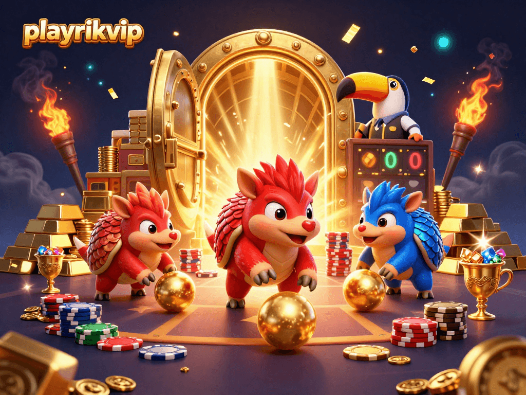 Experience thrilling gameplay with playrikvip as pangolins compete in a vibrant casino setting.