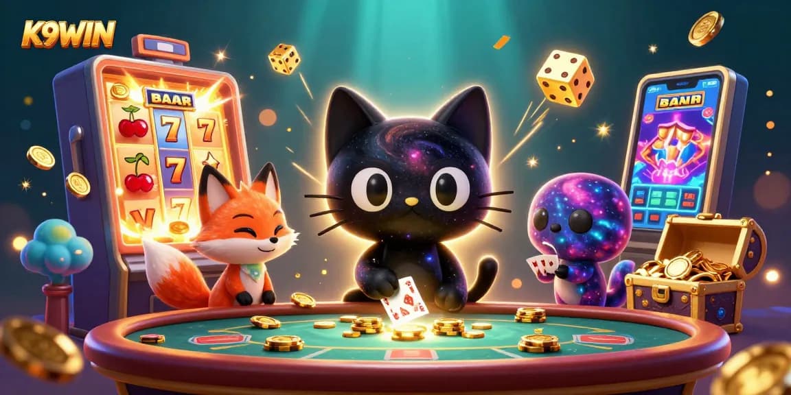 Experience K9WIN's vibrant gaming universe with dynamic casino action and colorful characters.
