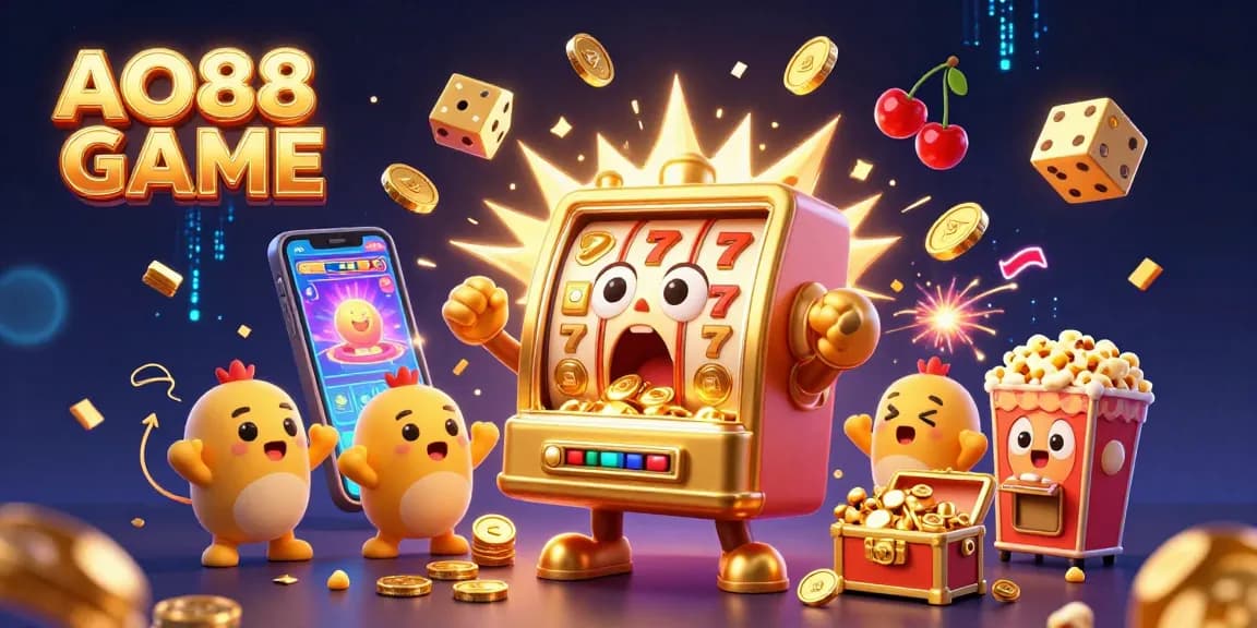 Celebrate wins with AO88 GAME's vibrant slot machine scene, overflowing with coins and fun.
