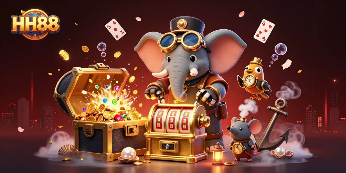 Experience thrilling gameplay at HH88 with a steampunk elephant at a vibrant digital casino.