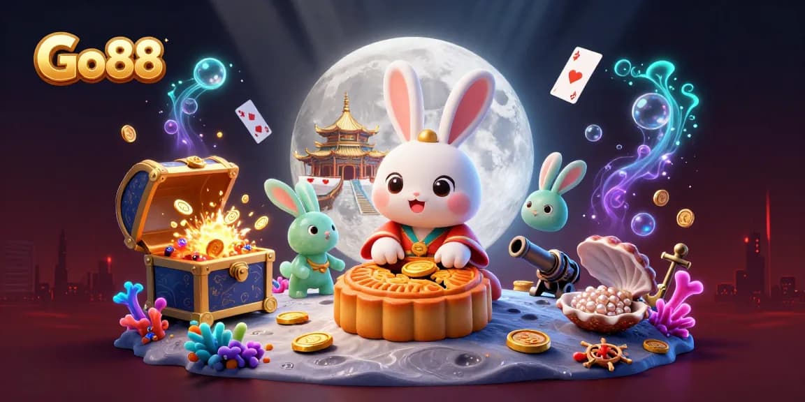 Play poker with the Go 88 moon rabbit while enjoying vibrant casino-themed visuals.