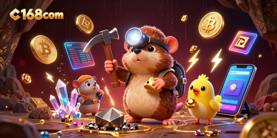 Experience the thrill of c168com with a treasure hunter and crypto symbols in a rich casino scene.