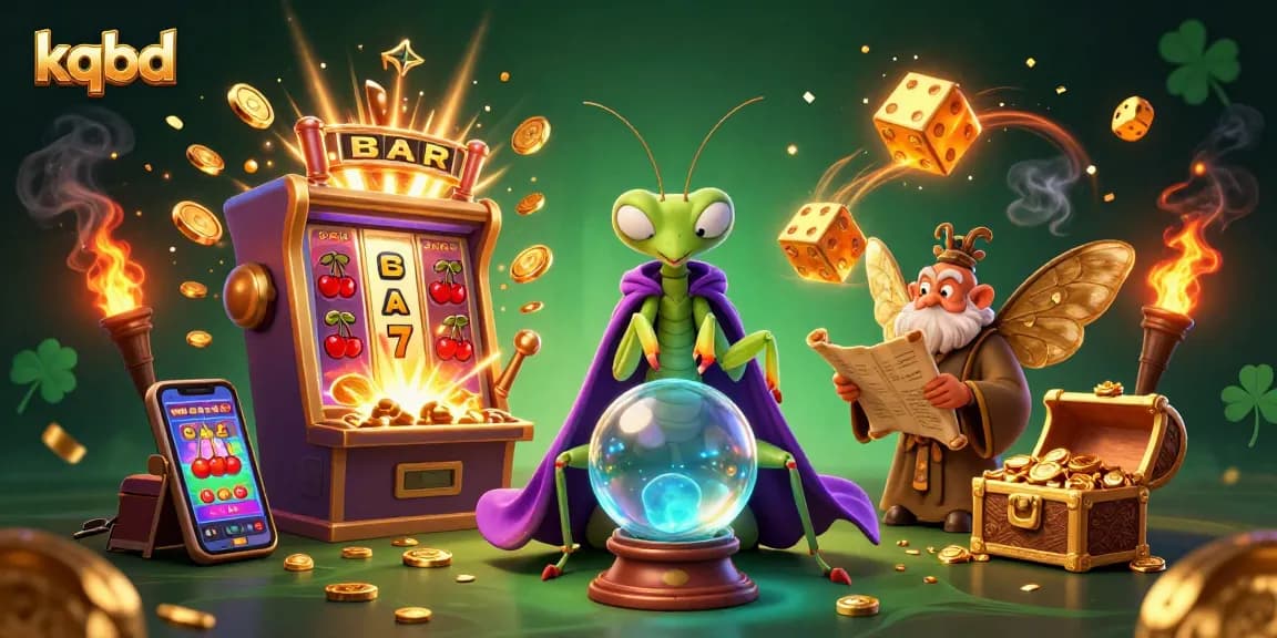Engage with kqbd's vibrant casino scene, featuring a fortune teller and dynamic game elements.