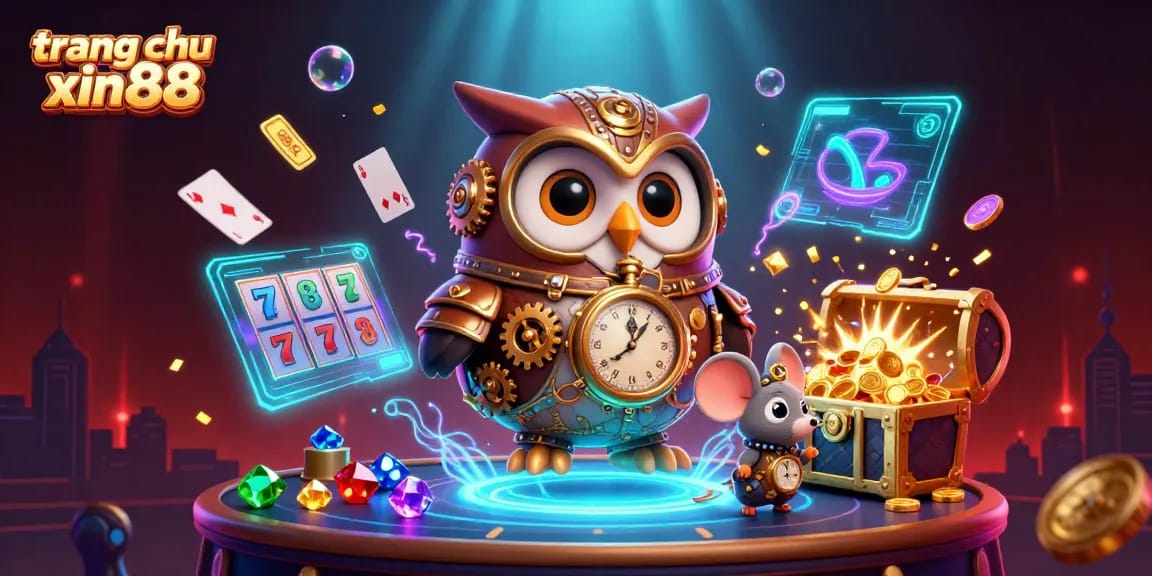 Experience high-stakes action at trang chu xin88 with a vibrant casino scene featuring slot reels and animated treasures.