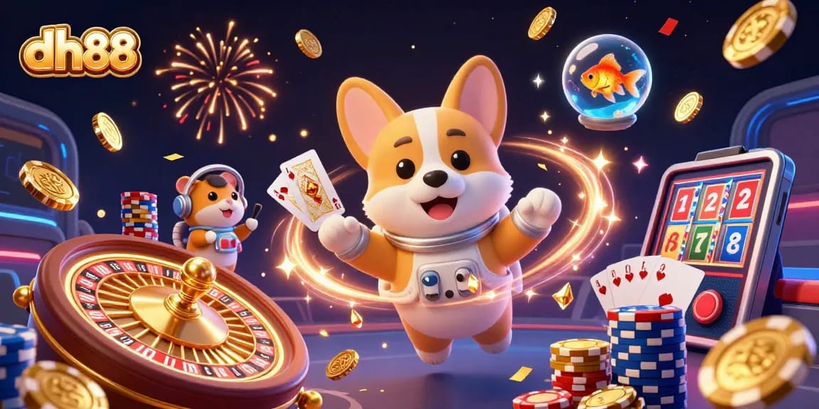 Experience the excitement at dh88 with a vibrant 3D casino scene featuring space-themed characters and thrilling gaming elements.