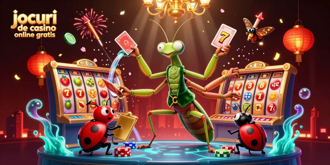 Joacă jocuri de casino online gratis cu păcănele și simboluri de jackpot într-o atmosferă dinamică și vibrantă.